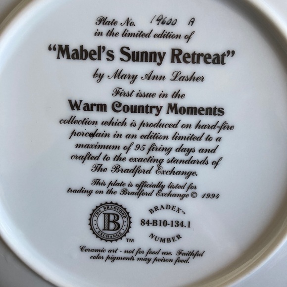 Mabel’s Sunny Retreat Plate Warm Country Moments Mary Ann Lasher Bradford - Picture 5 of 7